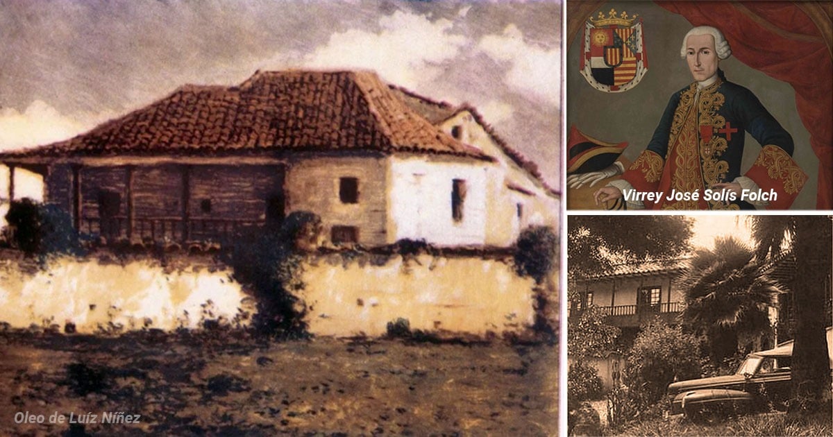 Collage: left panel shows a rustic house with a tiled roof; top-right is a formal portrait of a nobleman; bottom-right features a vintage car by a garden. - Cinco haciendas coloniales de virreyes y generales son los terrenos que le dieron origen a Ciudad Bolívar