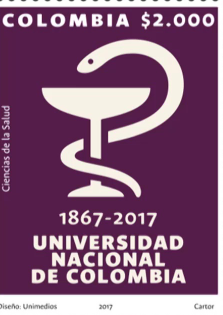 La pelea de mil millones que la Universidad de Cartagena le ganó a la poderosa Ecopetrol Purple commemorative poster for Universidad Nacional de Colombia’s 150th anniversary (1867–2017) featuring the white caduceus logo and 'Ciencias de la Salud' text on the left. - La pelea de mil millones que la Universidad de Cartagena le ganó a la poderosa Ecopetrol