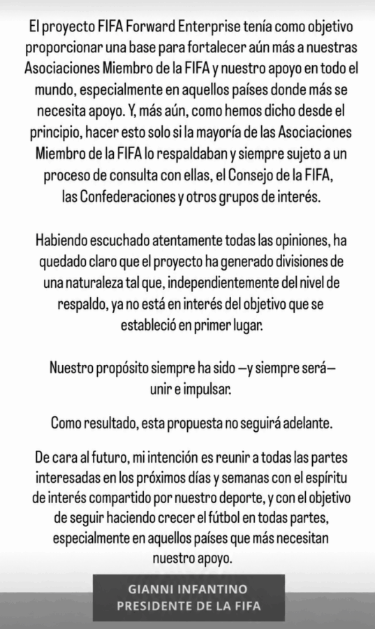 Gianni Infantino retira su plan para abrir los Mundiales a la inversión privada tras fuerte rechazo de las federaciones - Gianni Infantino retira su plan para abrir los Mundiales a la inversión privada tras fuerte rechazo de las federaciones