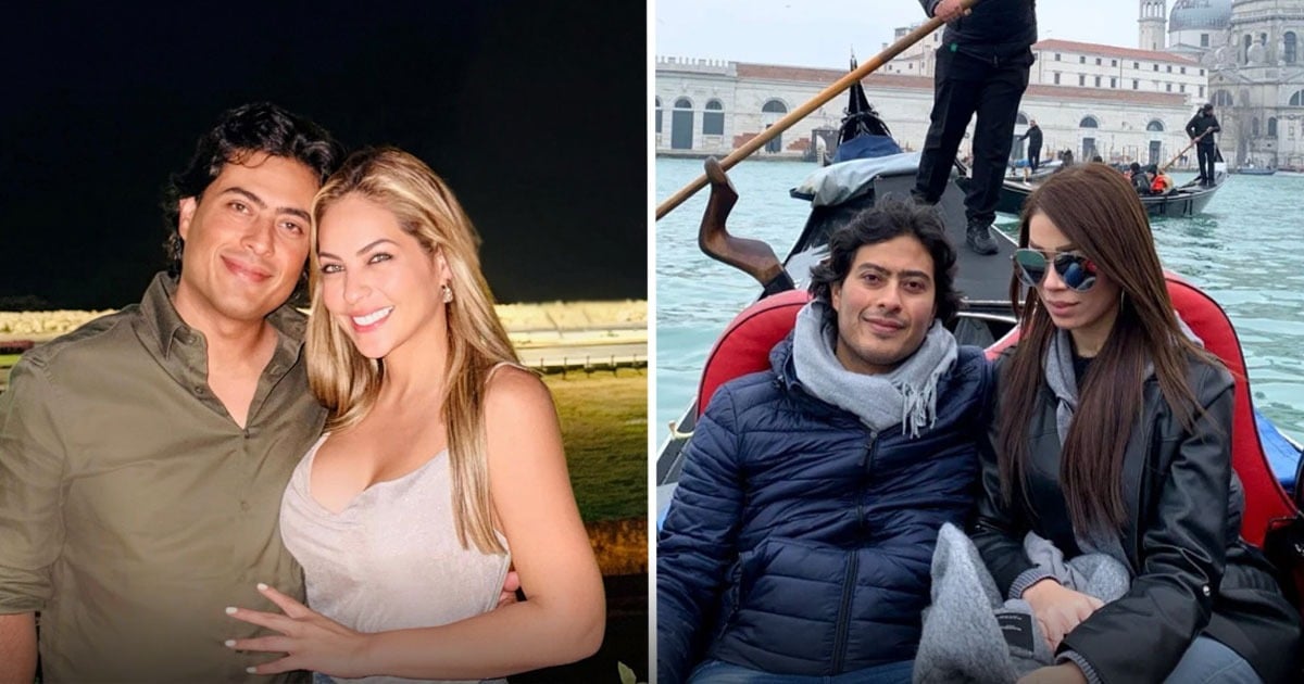 Smiling couple posing together at night by a waterfront on the left panel. - La infidelidad de Nicolás Petro prendió el incendio que tiene enfrentadas y cerca de la cárcel a su esposa y a su ex