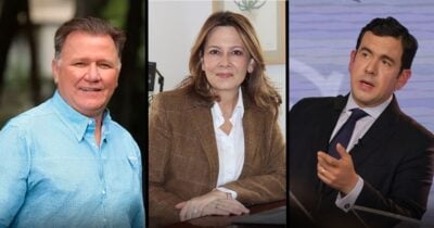 Las2orillas.co: Historias, voces y noticias de Colombia Triptych of three people: left man in a light blue button-down shirt outdoors, middle woman in a brown blazer seated at a desk, right man in a dark suit speaking on a TV set - Las2orillas.co: Historias, voces y noticias de Colombia