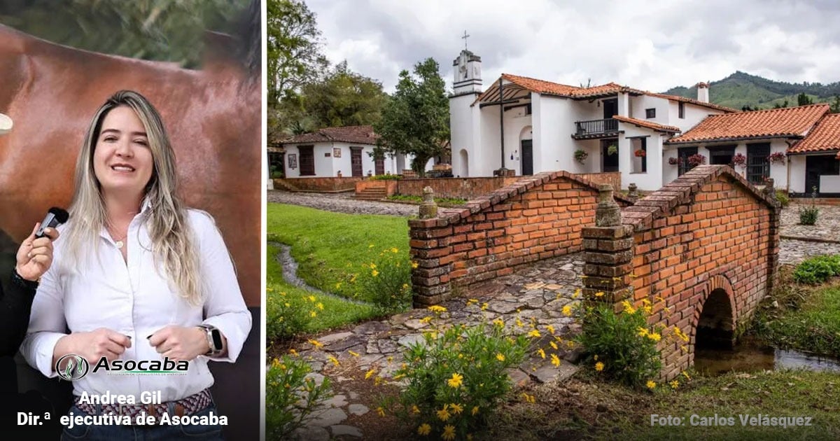 Portrait of Andrea Gil, executive director of Asocaba, smiling and holding a microphone in front of a backdrop with the logo visible. - La transformación de Fizebad de hacienda colonial a centro equino en el Retiro antioqueño