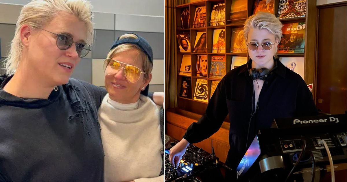 Two friends posing outdoors, both wearing sunglasses; one in a black hoodie, the other in a cream turtleneck and cap. - Gunn Lundemo, la DJ que terminó convirtiéndose en una de las amigas más cercanas de Verónica Alcocer