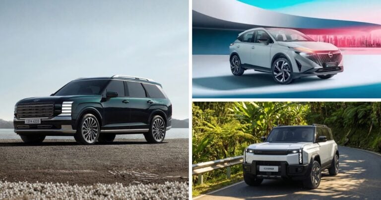 Las2orillas.co: Historias, voces y noticias de Colombia Collage of three cars: a dark green full-size SUV parked on a rocky beach, a silver crossover concept in a blue studio backdrop, and a white rugged SUV on a winding tropical road. - Las2orillas.co: Historias, voces y noticias de Colombia