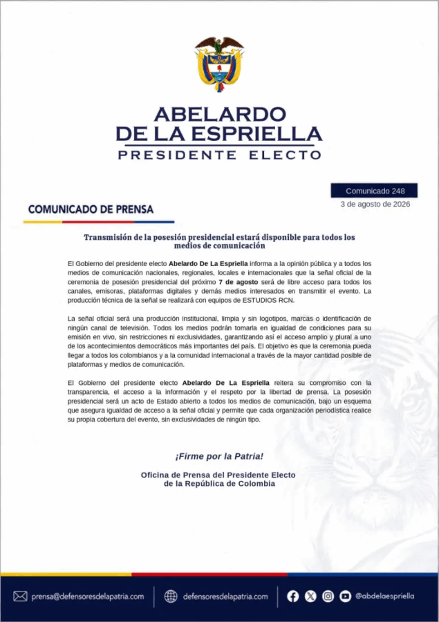 Portazo de De la Espriella al canal público RTVC que controla Petro para que no trasmita la posesión presidencial - Portazo de De la Espriella al canal público RTVC que controla Petro para que no trasmita la posesión presidencial