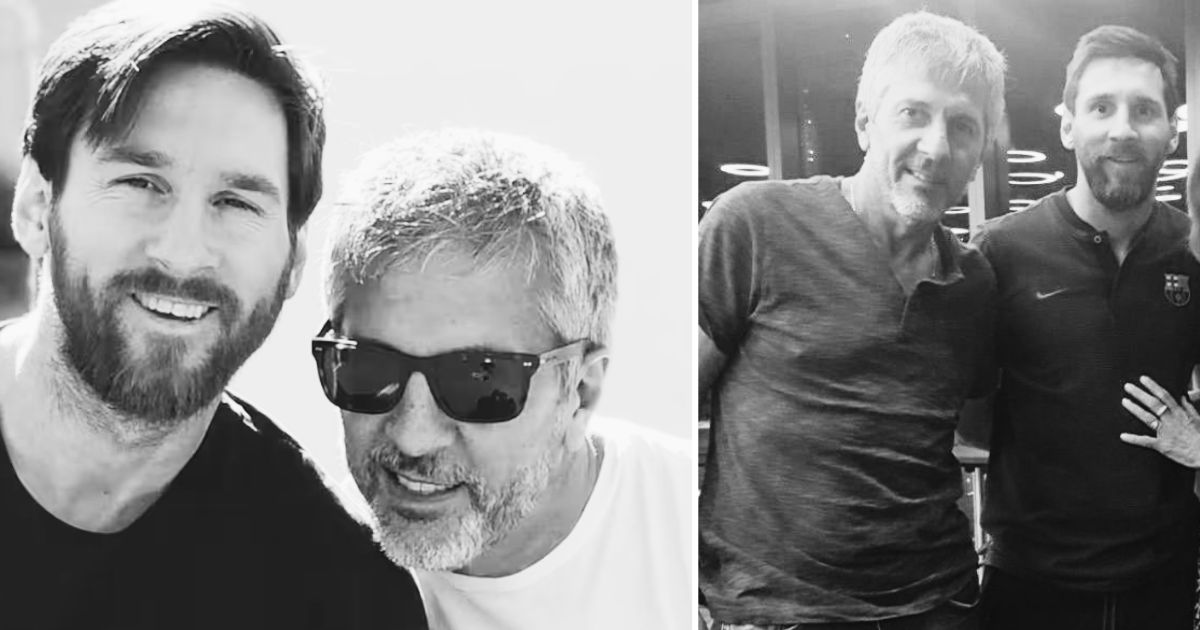 Collage of two men posing together: left image shows a bearded man in a dark shirt with another man wearing sunglasses; right image shows the same two men in a casual pose in a different setting. - Murió Jorge Messi, el hombre que acompañó a Lionel desde las canchas de Rosario hasta convertirse en leyenda