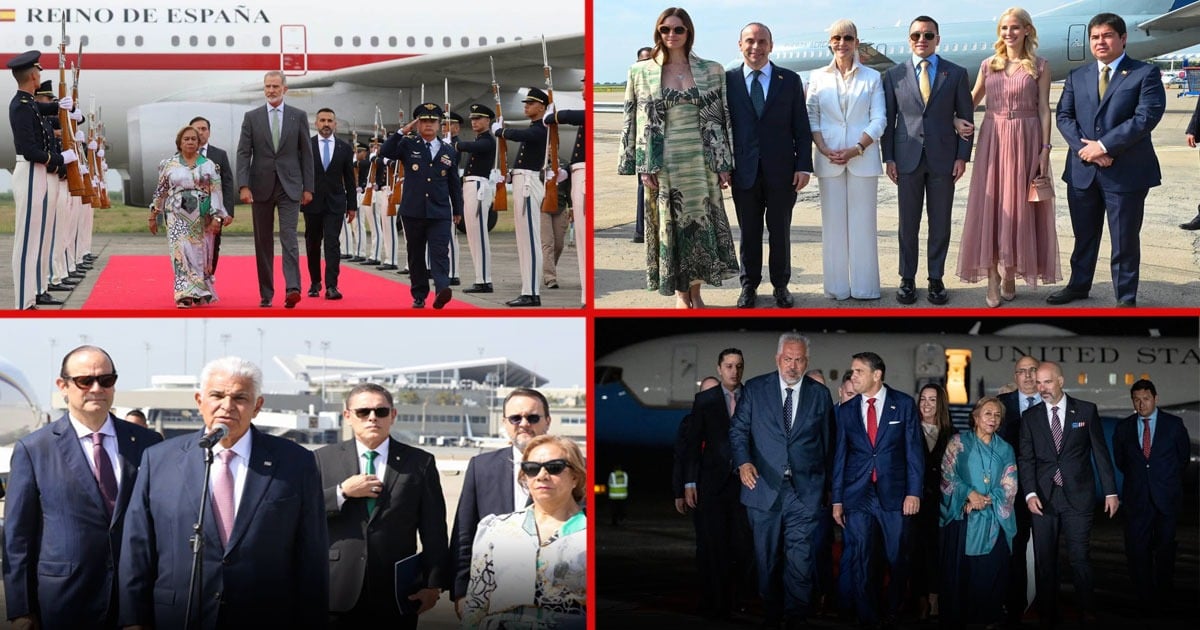 Dignitaries walk a red carpet with guards beside a Spain government plane on arrival. - Así fue la llegada a Cali de presidentes e invitados especiales a la posesión de Abelardo De la Espriella