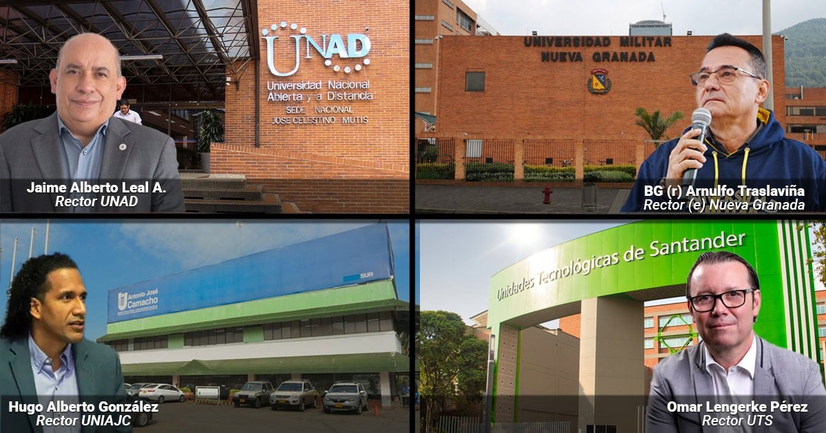 Jaime Alberto Leal A., Rector of UNAD, in front of a brick UNAD building with the logo visible. - Así repartió Petro  billones para costear matriculas gratis en las universidades: la Unad se llevó la tajada mayor