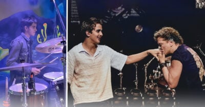 El debut de Pedro, el hijo menor de Carlos Vives, que con 16 años y al lado de su papá ya empieza a cantar en tarima