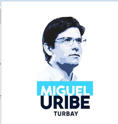 Los abogados que están en la disputa por la marca Miguel Uribe que tienen el padre y la esposa Campaign logo with a stylized portrait of Miguel Uribe Turbay and bold blue text of his name. - Los abogados que están en la disputa por la marca Miguel Uribe que tienen el padre y la esposa