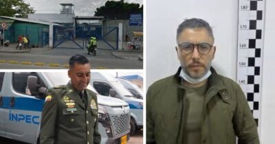 Las2orillas.co: Historias, voces y noticias de Colombia Collage showing security scenes: a gated facility entrance with guards, a military officer beside an INPEC van, and a man in a green jacket against a height-measuring board (mugshot style). - Las2orillas.co: Historias, voces y noticias de Colombia