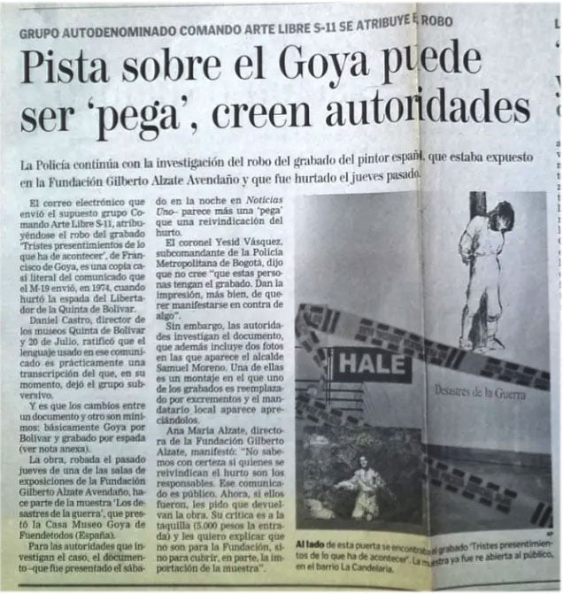 El extraño robo de un cuadro de Goya que apareció en un hotel barato del Centro de Bogotá