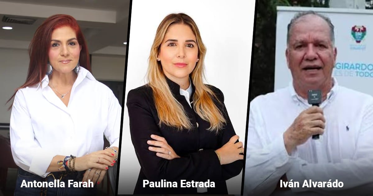 Left to right: Antonella Farah, Paulina Estrada, and Iván Alvarado in a three-panel collage; professional headshots. - Los 3 aliados del presidente De la Espriella que llegan a cargos diplomáticos en el exterior