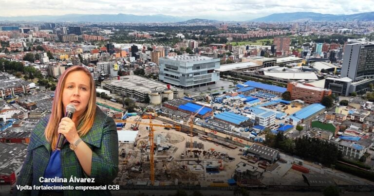 Las2orillas.co: Historias, voces y noticias de Colombia Female speaker with a microphone in front of a construction site and city skyline; caption shows her name and role. - Las2orillas.co: Historias, voces y noticias de Colombia