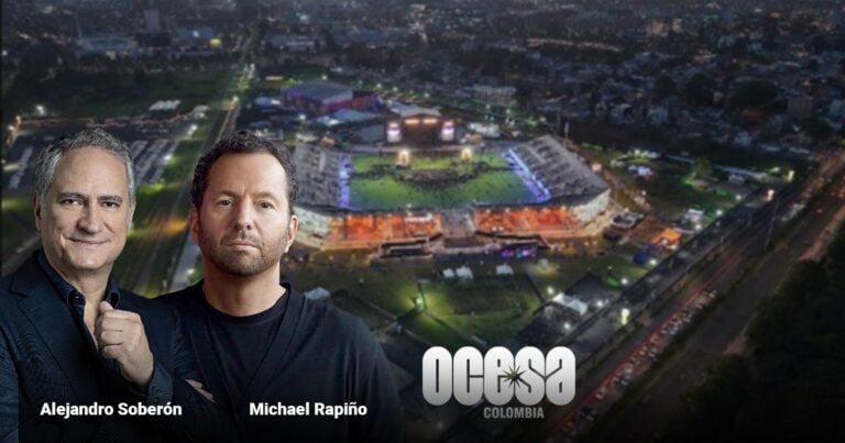 Las2orillas.co: Historias, voces y noticias de Colombia Night aerial stadium scene with two men in the foreground left and a Colombia logo in the bottom center; labeled Alejandro Soberón and Michael Rapiño. - Las2orillas.co: Historias, voces y noticias de Colombia